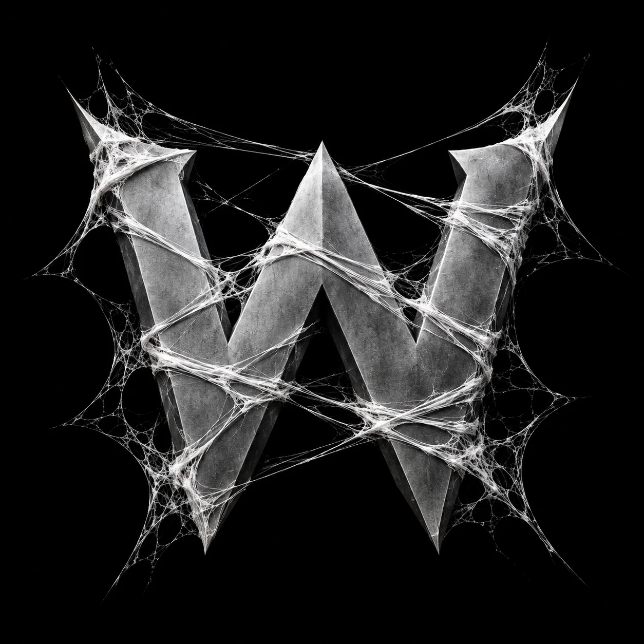 Webs project artwork: a sharp metallic W connected by white web strands against black.